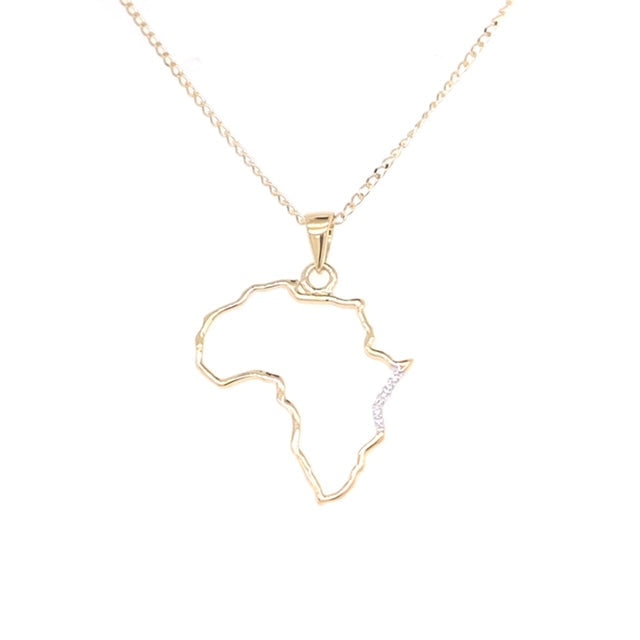 9k YG Africa Diamond Pendant 6D=0.02ct with Oval Link Chain 45cm O-Ring at 43cm & 44cm 1mm Wide . Meas. 24x21mm