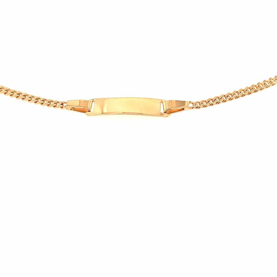 18k YG Italian Solid Flat Curb ID Bracelet 2.1mm wide 19cm (O ring at 17cm). Approx 3.66g.