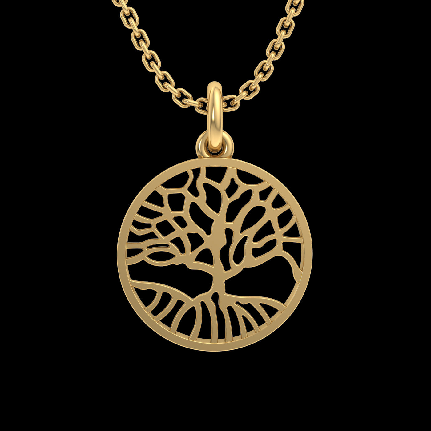 9k YG Tree of Life Pendant 16mm