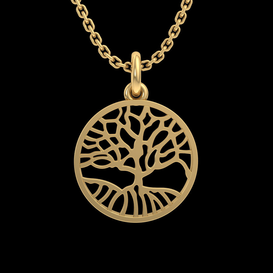 9k YG Solid Tree of Life Pendant . 16mm wide