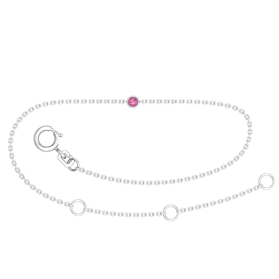 9k WG Oval Link Pink Tourmaline Bracelet 1.4mm Wide 19.5cm . Bezel Set with 1PTOUR=0.05ct, O-Rings at 16.5 & 18cm