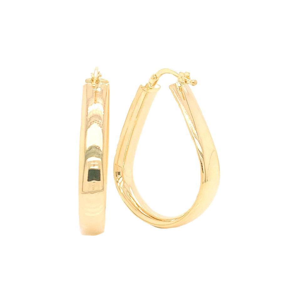 9k YG Teardrop Hoop Earrings 28x23mm. HR Tube 5mm Wide