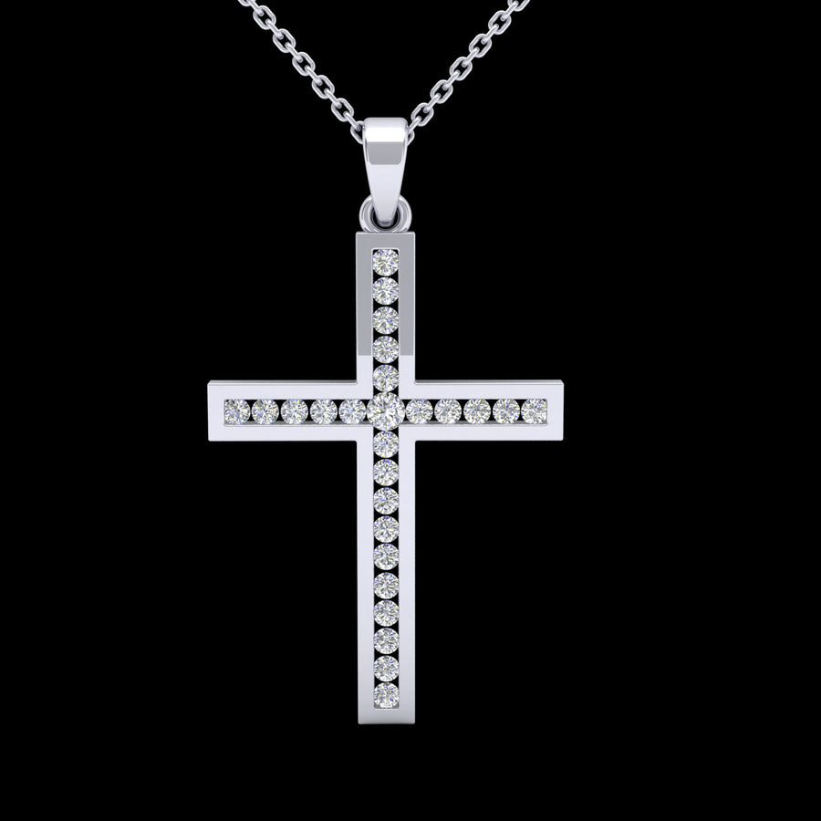 9k WG Diamond Cross Pendant 26D=0.27ct Channel Set . Meas. 25mm x 16mm