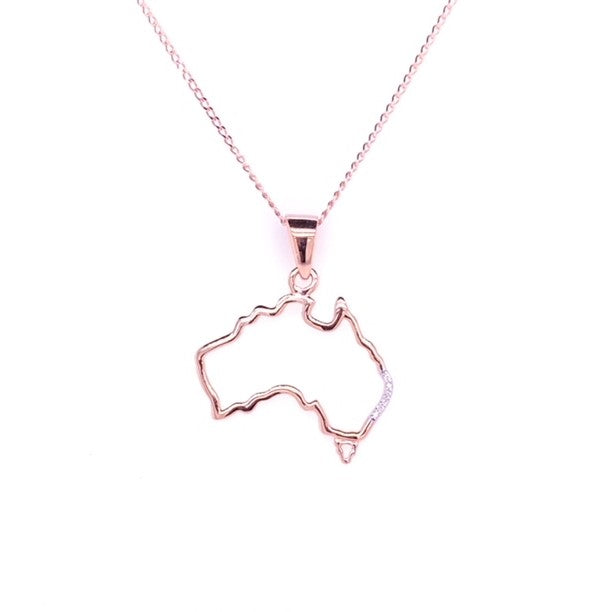 9k RG Australia Diamond Pendant 6D=0.02ct with Oval Link Chain 45cm O-Ring at 43cm & 44cm 1mm Wide . Meas. 20x24mm