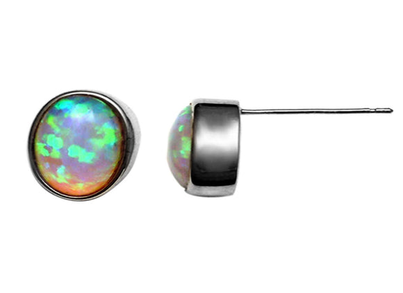 9k WG Oval Syn Opal Stud Earrings 9x7mm