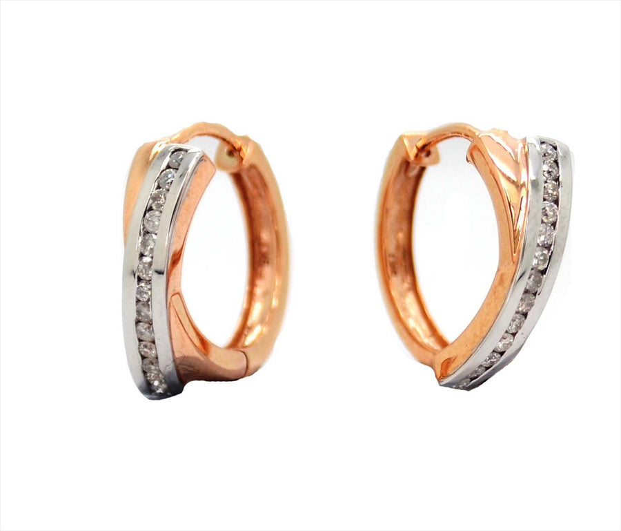 9k RG Diamond Round Huggie Earrings with WG Plating. 12mm Diameter. Channel Set with 26D=0.23 2.5mm Wide