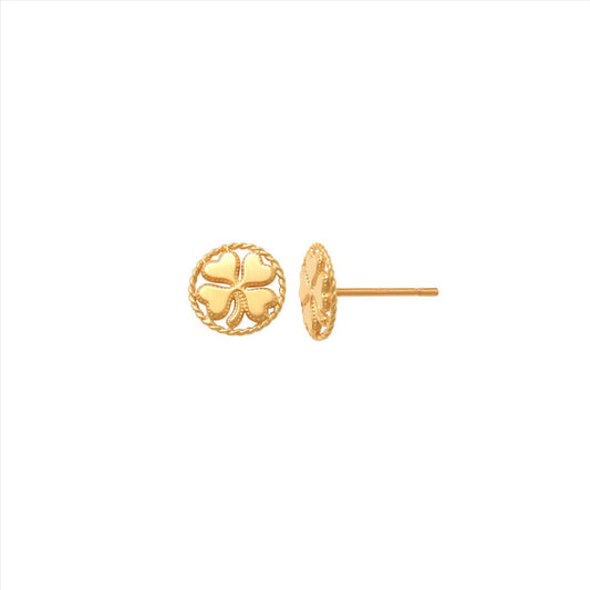 9k YG Four Leaf Clover Stud Earrings 8mm