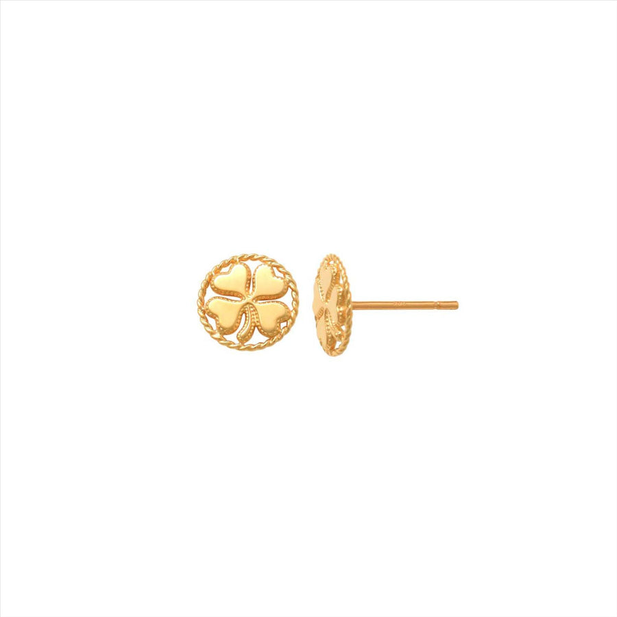 9k YG Four Leaf Clover Stud Earrings 8mm