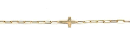 9k YG Solid Paperclip Chain 2.25 x 5.5mm wide, with Cross 10 x 7mm,  45cm. O-Ring at 40cm. Approx. 3.36g