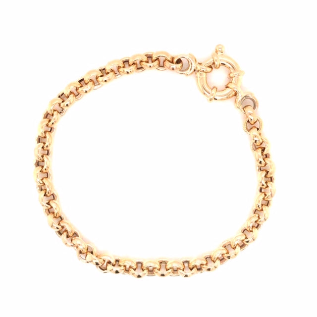 9k YG Hollow Belcher Bracelet 5.5mm wide 19cm . with Bolt-Ring