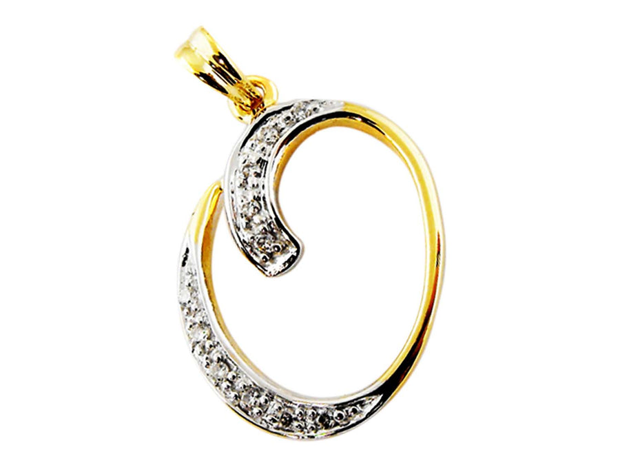 9k YG Diamond Script Letter Pendant O with 9D=0.04ct 15mm