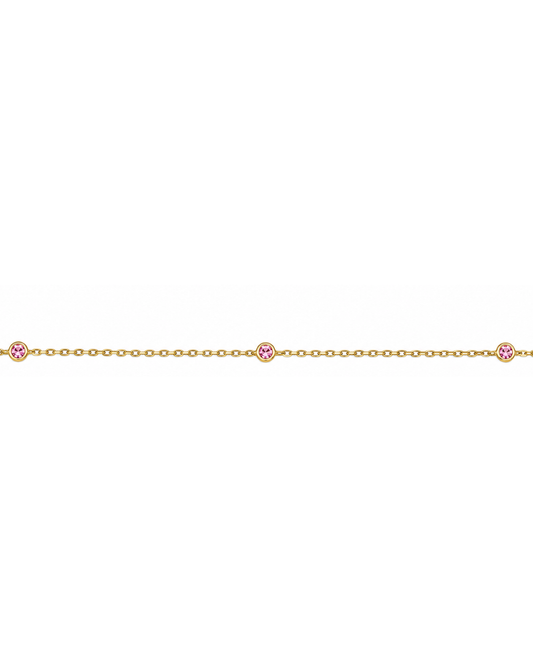 9k YG Solid Oval Link Pink Sapphire Bracelet 1.4mm Wide 19.5cm . Bezel Set with 5 Pink Sa=0.30ct, O-Rings at 16.5 & 18cm.