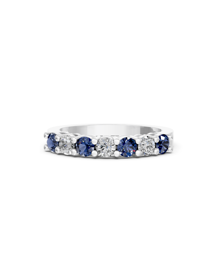 9k WG Lab Sapphire and Lab Diamond Dress Ring 3D=0.44ct 4SA=0.75ct Size P