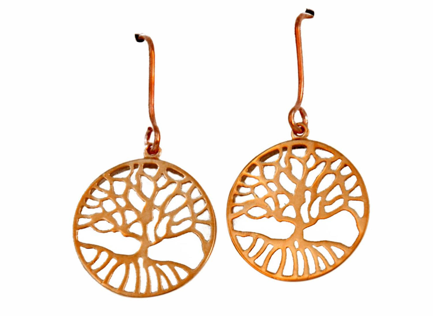 9k RG Tree of Life Shepherd Hook Earrings 16mm Wide