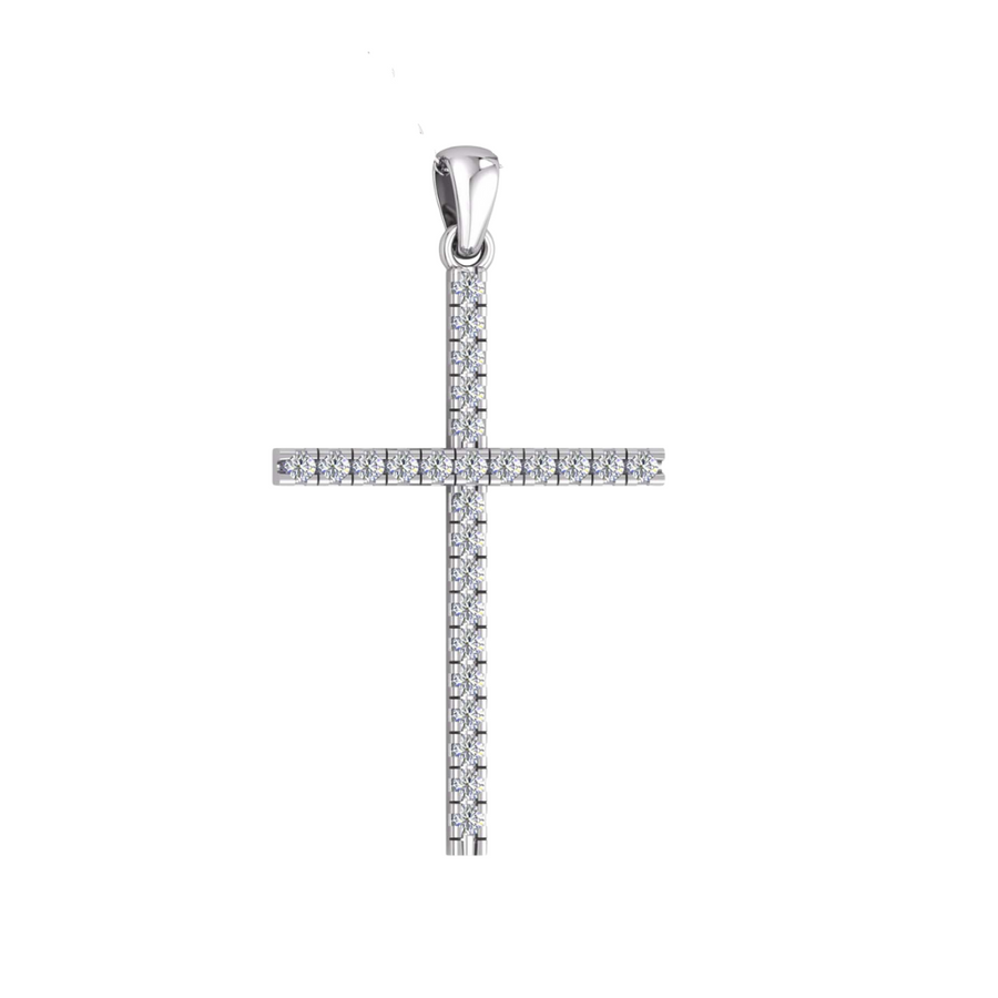 9k WG Diamond Cross Pendant 26D=0.25ct Claw Set . Meas. 25mm x 16.5mm