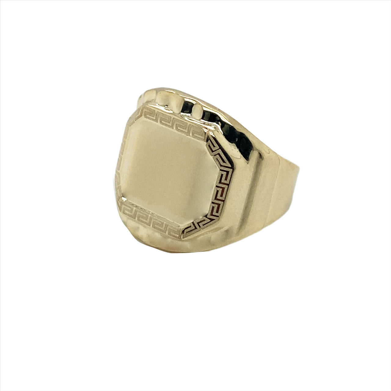 9k YG Signet Ring Greek Design Border 19x19mm