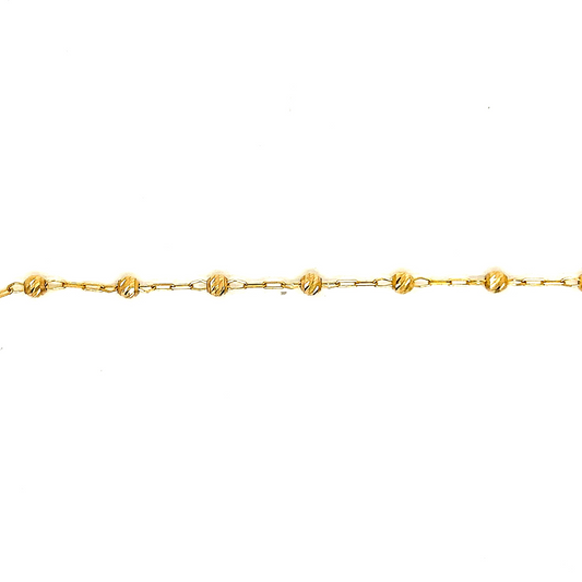 9k YG 3mm Faceted Ball or Bead (1cm spacing) Paperclip Bracelet 1.1 x 2.4mm wide, running length (1m = approx 6g)