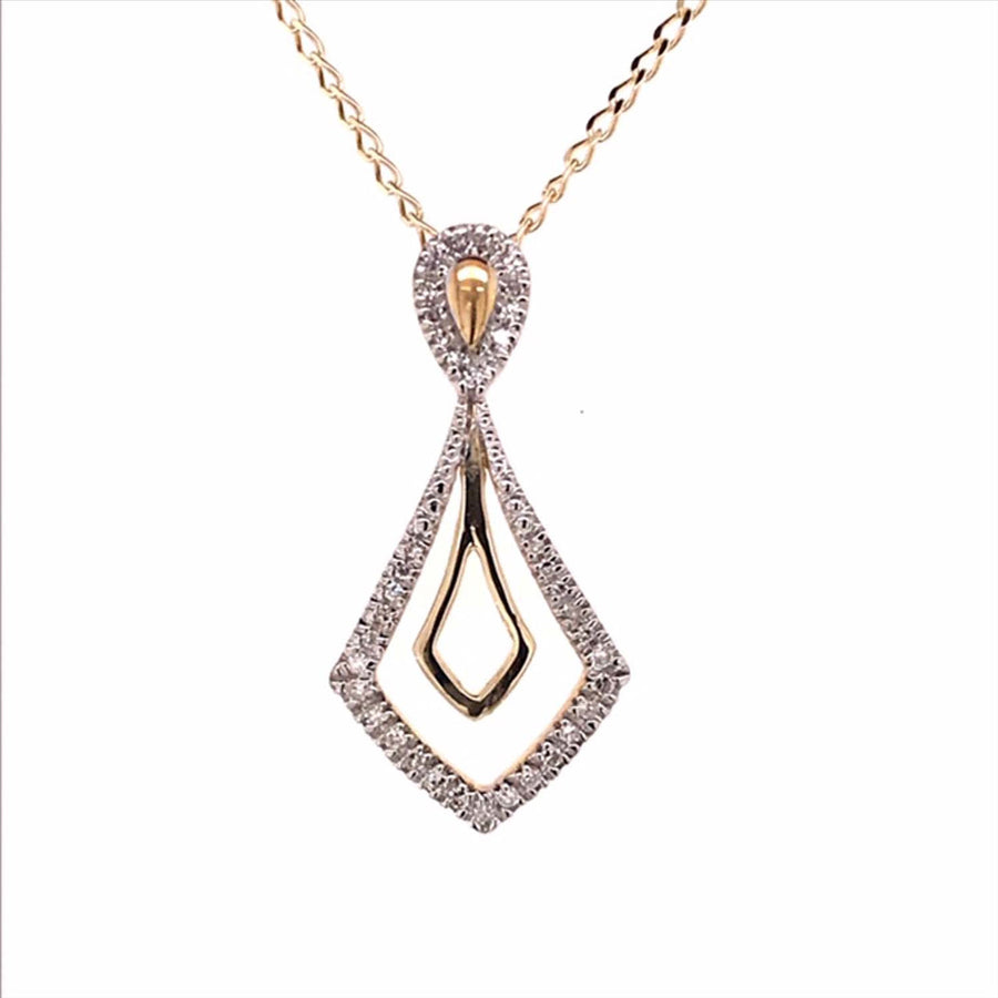 9k YG Diamond Shape Diamond Pendant 39D=0.10ct with Oval Link Chain 45cm O-Ring at 43cm & 44cm 1mm Wide . Meas. 22x10mm