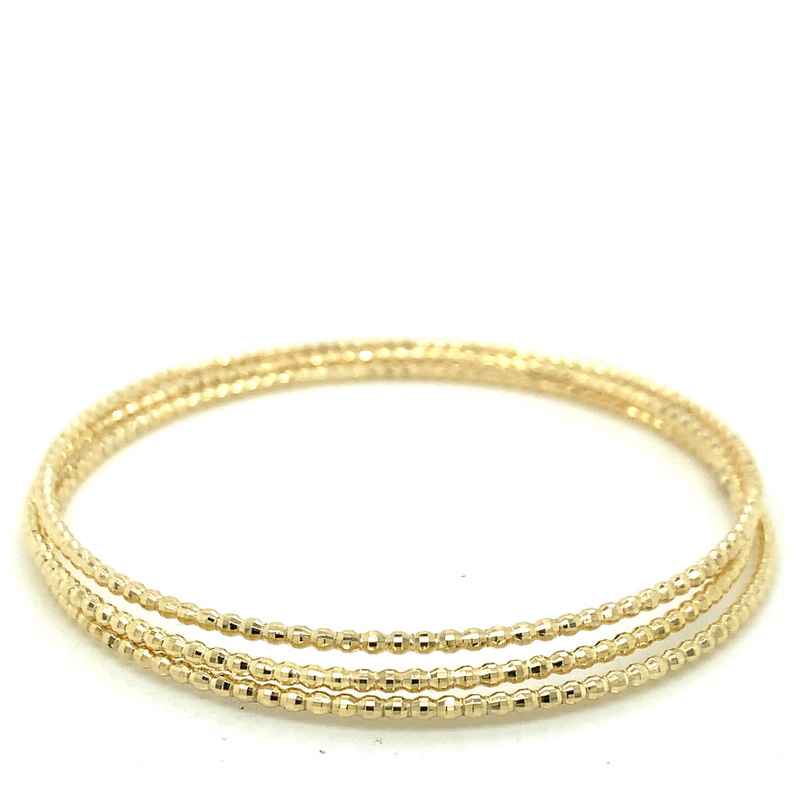 9k YG 3x Round Bead Bangle 1.8mm wide 65mm.