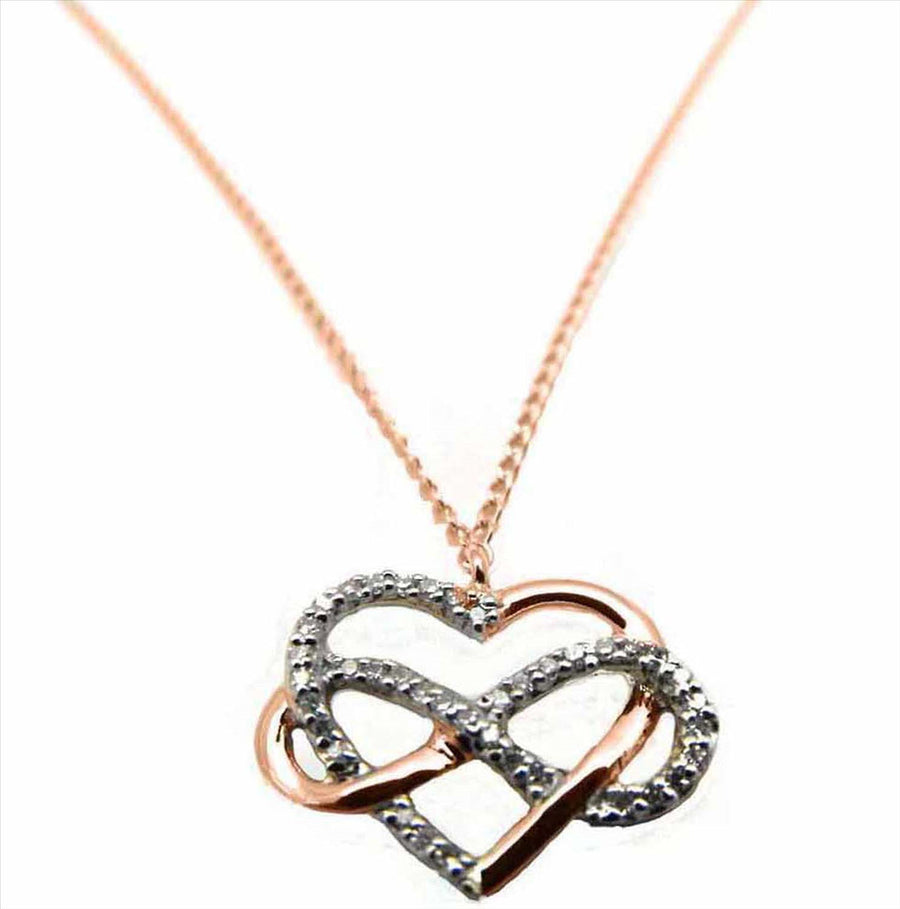 9k RG Infinity Heart Diamond Pendant 39D=0.11ct with Oval Link Chain 45cm O-Ring at 43cm & 44cm 1mm wide . Meas. 11x15mm