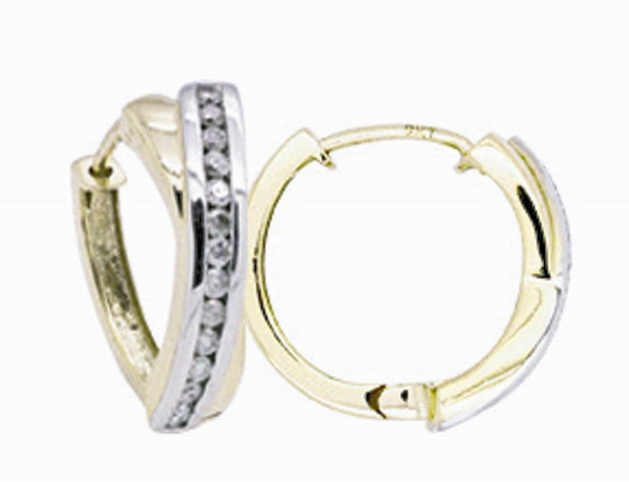 9k 2T Diamond Round Huggie Earrings 12mm Diameter. Channel Set with 26D=0.23ct. 2.5mm Wide