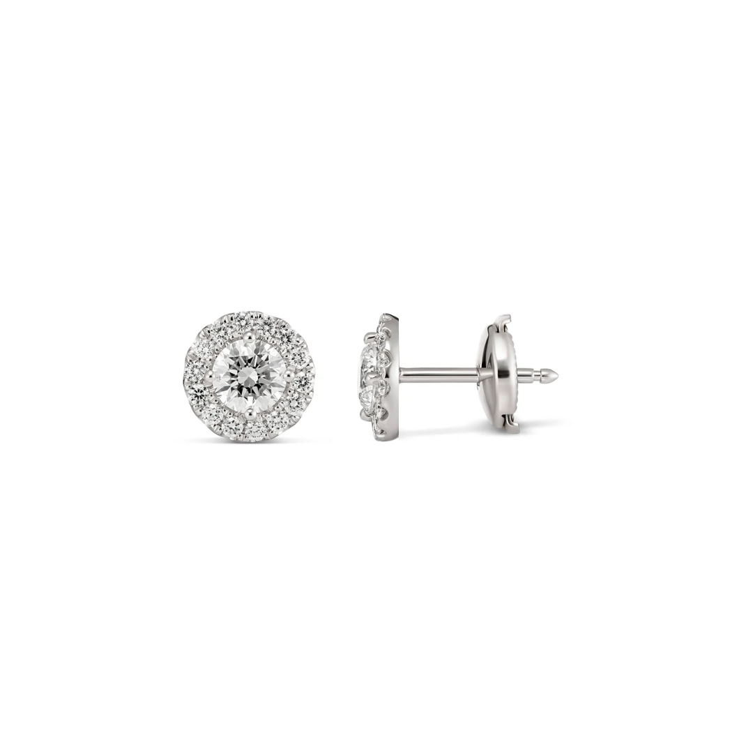 9k Yellow Gold Diamond Halo Studs set with 2D=0.30ct & 24D=0.16ct