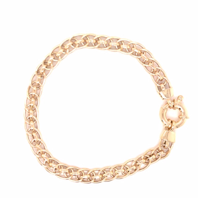 9k YG Hollow Rollo Bracelet 6.6mm wide 19.5cm with Bolt Ring