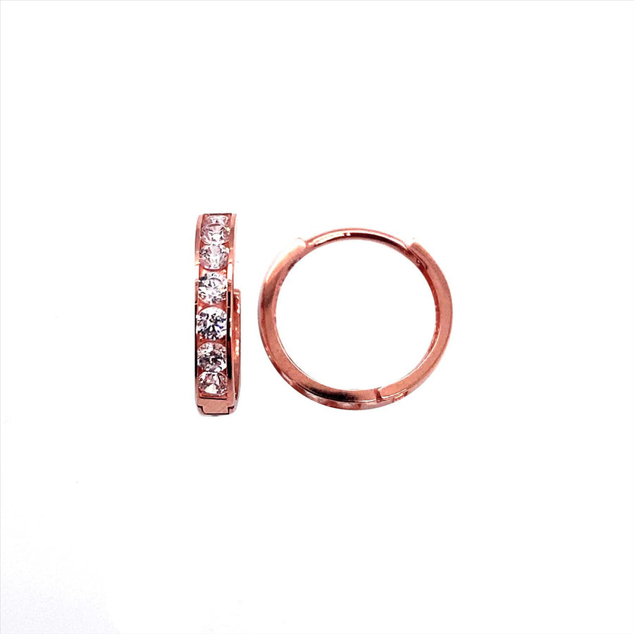 9k RG CZ Round Huggie Earrings 10mm Diameter. 2.5mm Wide