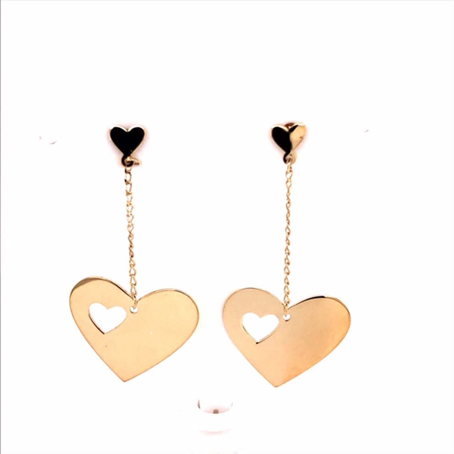 9k YG Drop Heart Shepherd Hook Earrings Meas. 16x17mm