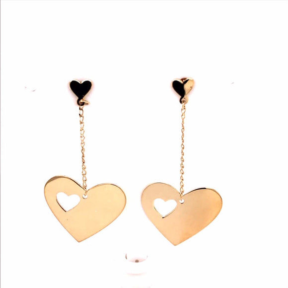 9k YG Drop Heart Shepherd Hook Earrings 16x17mm