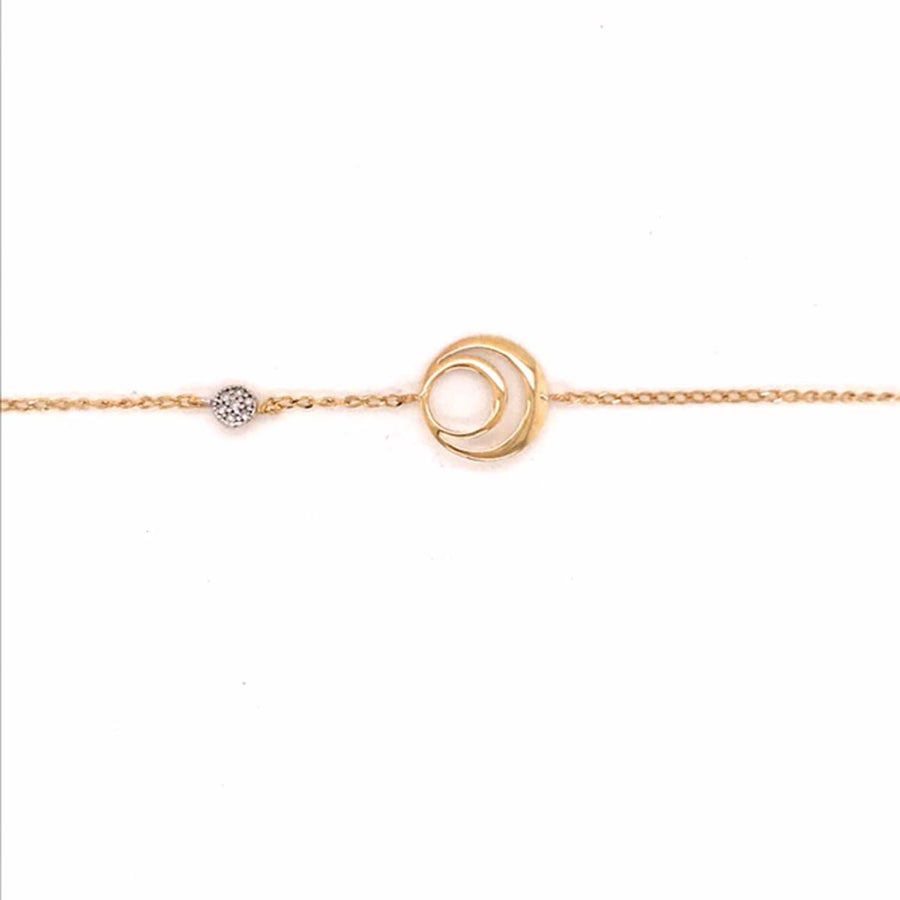 9k YG Oval Link Bracelet 1.4mm Wide 19cm O-Ring at 17cm & 18cm . With Circle 7D=0.02ct Meas. 10mm