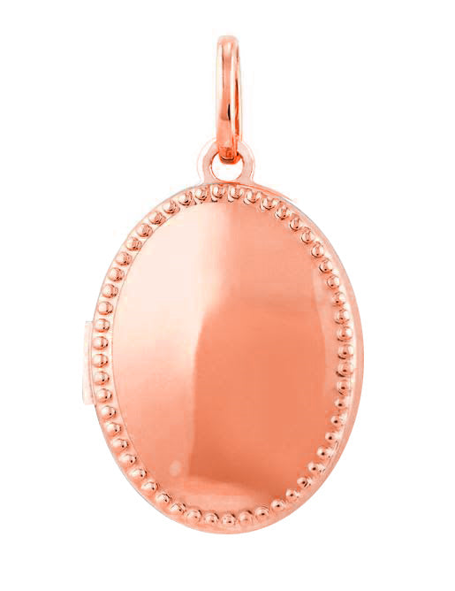 9k RG German Polished Oval Locket with beaded border 14x18mm