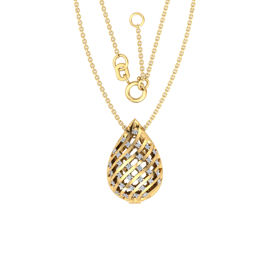 9k YG Diamond Tear Drop Hinged Pendant 32D=0.10ct Claw Set . Meas. 18mm x 12mm