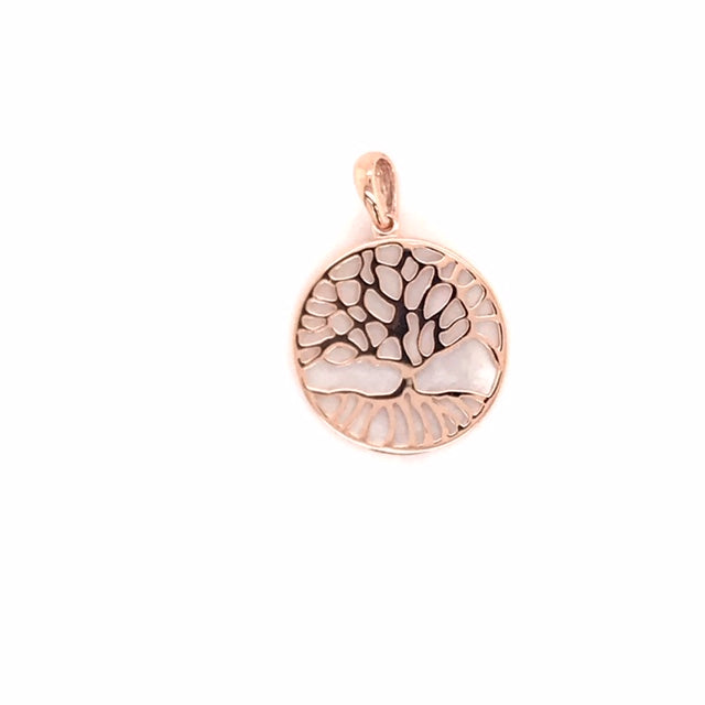 (9KC292) 9k RG Solid Tree of Life Mother of Pearl Pendant . 16mm wide
