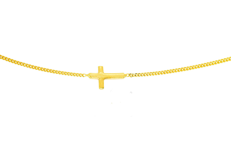18k YG Italian Solid Curb with Cross Chain 1.2mm wide 45cm incl 3cm adjustable links Approx 3.0g