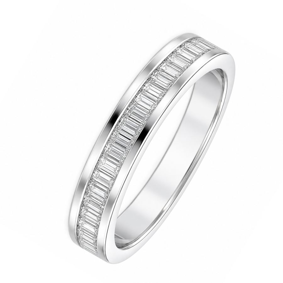 18k WG Band with Baguette Cut Diamonds 22D = 0.33ct  Size O.