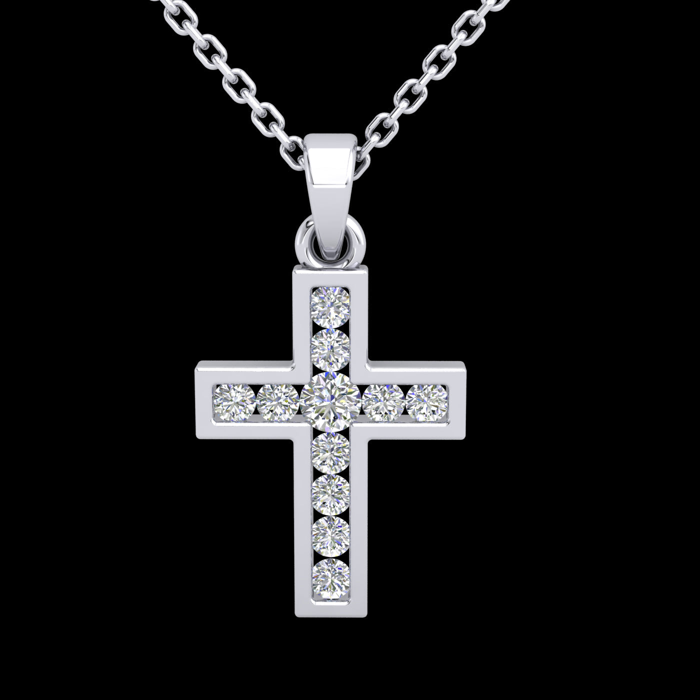9k WG Diamond Cross Pendant 11D=0.16ct Channel Set . Meas. 13mm x 10mm