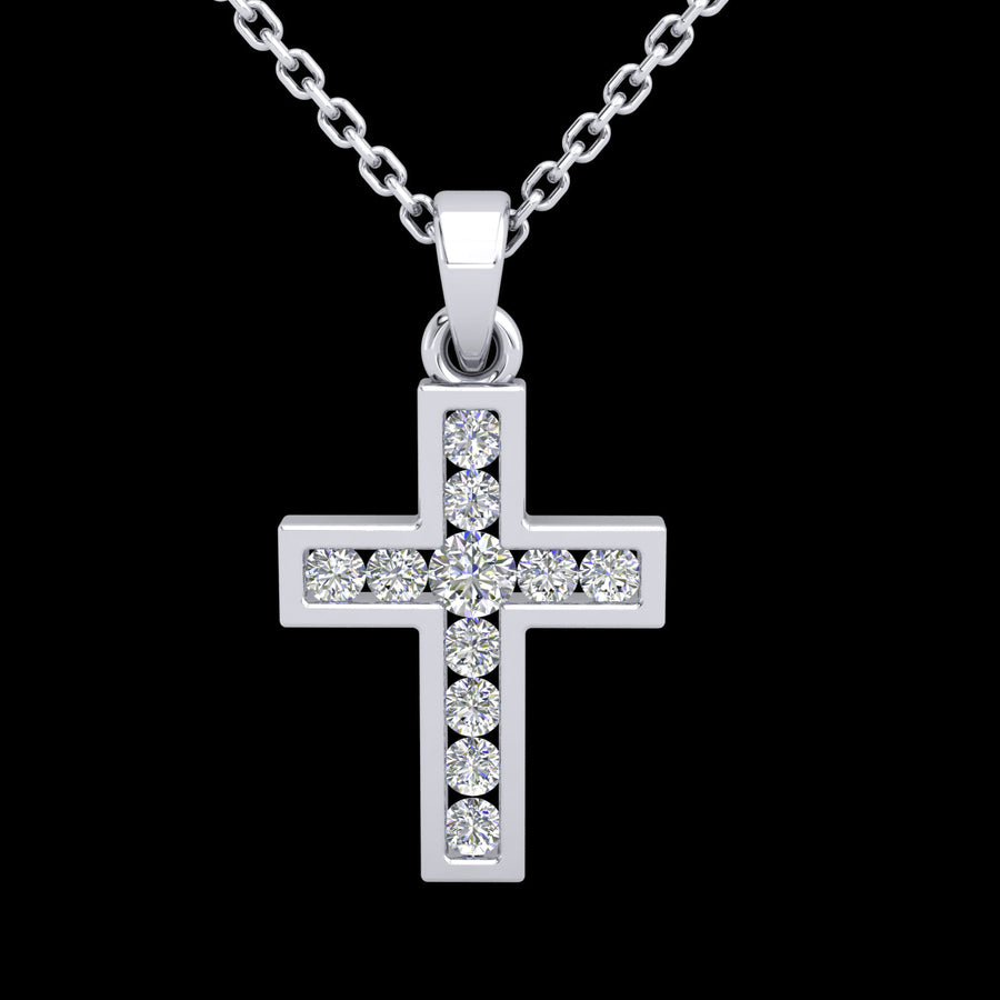 9k WG Diamond Cross Pendant 11D=0.16ct Channel Set . Meas. 13mm x 10mm