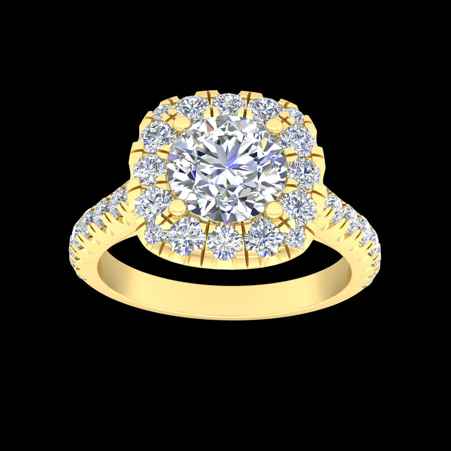 Platinum Cushion Modified Brillant Halo Ring with Diamonds on band. Centre Cushion Diamond=1.01ct & 32 Brilliant Cut Diamonds=0.51ct.  TDW =1.52ct Size N.  GIA Certificate: 6415852234.
