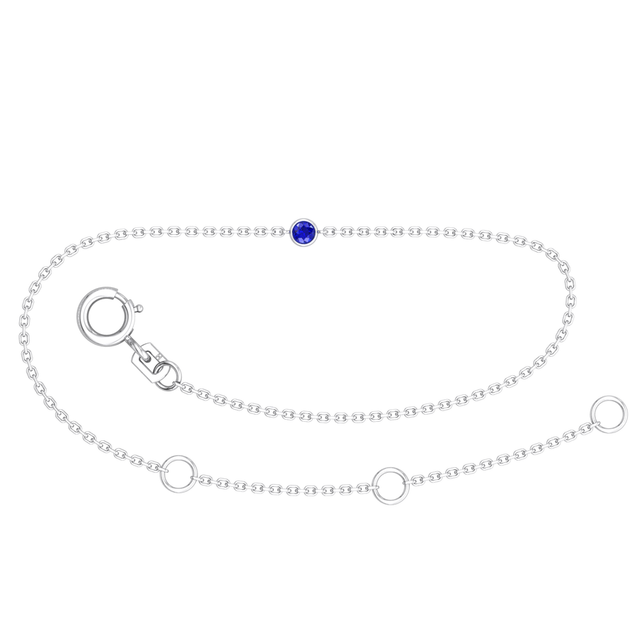 9k WG Oval Link Sapphire Bracelet 1.4mm Wide 19.5cm . Bezel Set with 1 Sapphire 2.3mm, O-Rings at 16.5 & 18cm