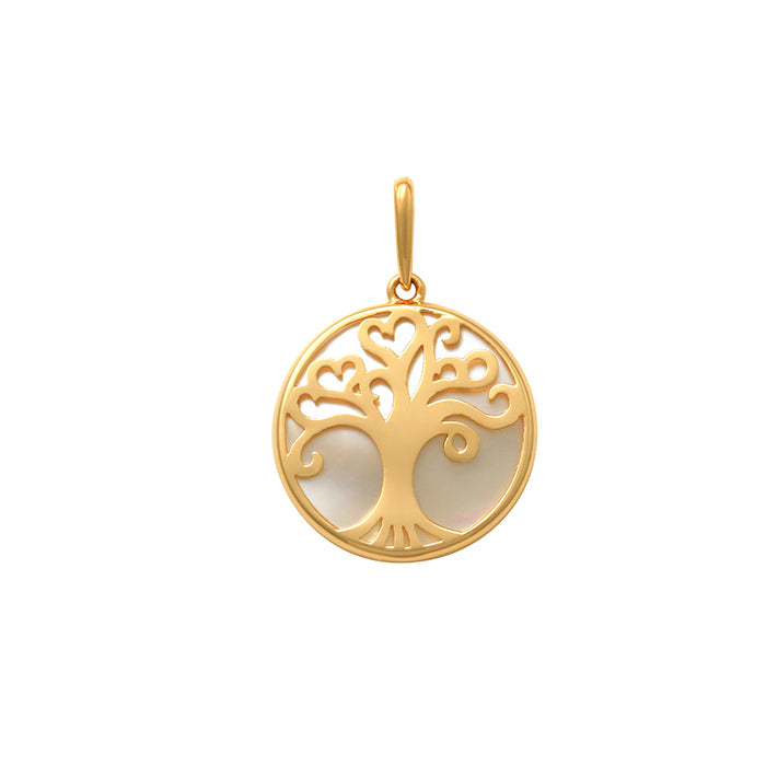9k YG Circle Pendant with Mother of Pearl & Tree of Life l 14mm