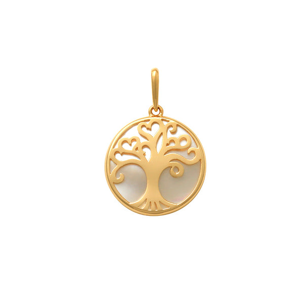 9k YG Circle Pendant with Mother of Pearl & Tree of Life