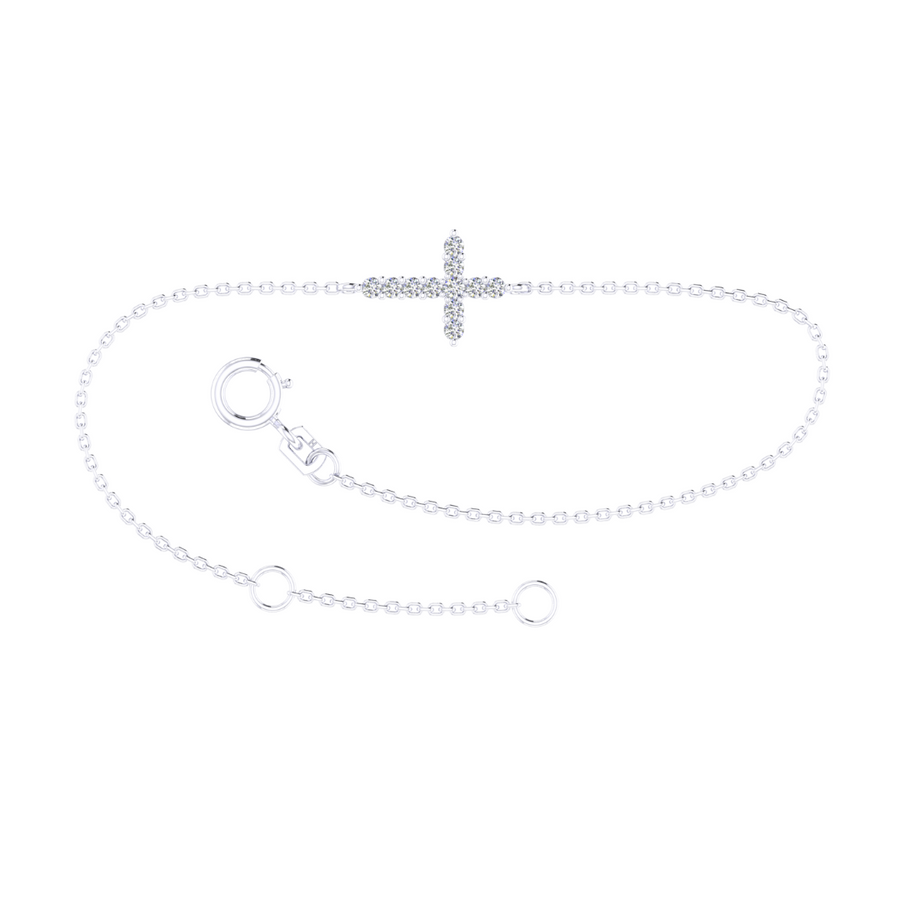 18k WG Oval link Bracelet, 1.4mm wide, with Diamond Cross. 19cm with Jump ring at 17cm. 11D=0.15ct