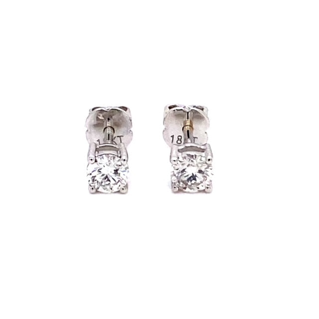 18k WG Diamond Stud Earrings with screw backs. 2D=0.60ct set in 4 claws. 4.2mm Wide