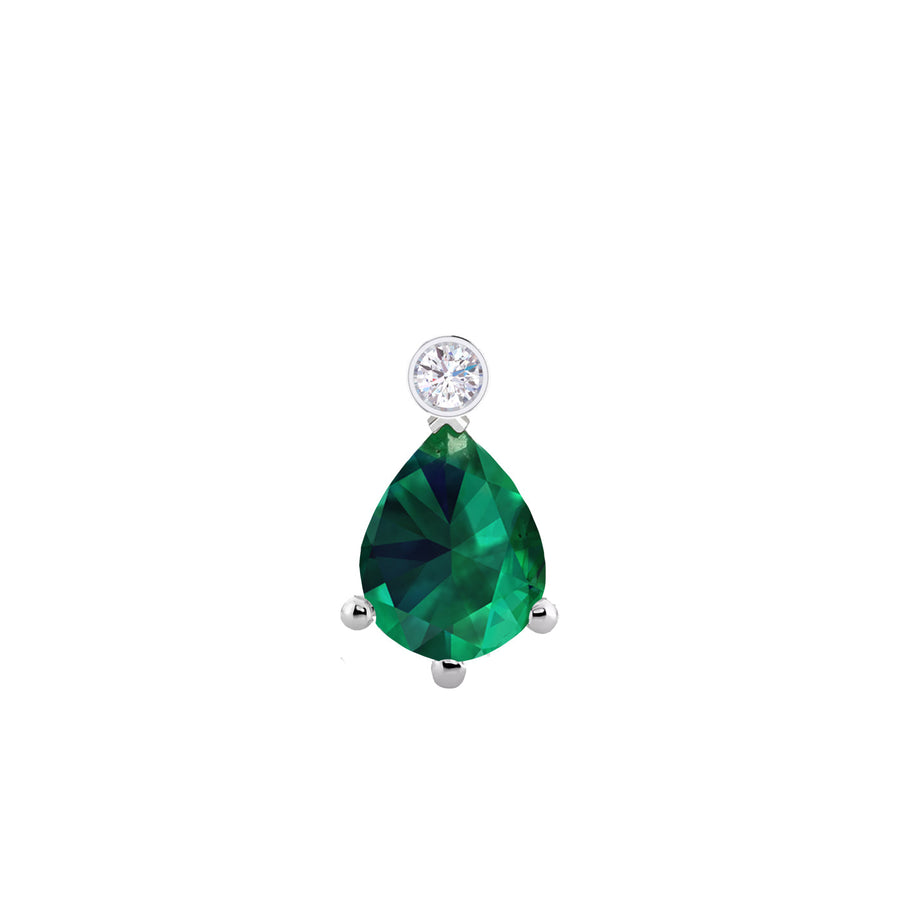 18k WG Diamond and Pear Shaped Emerald Drop Pendant  EM=2.35ct, 1D=0.08ct