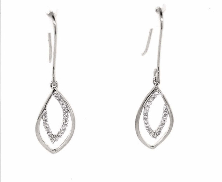 9k WG Diamond Marquise Shape Shepherd Hook Earrings 38D=0.13ct Meas. 16x8mm