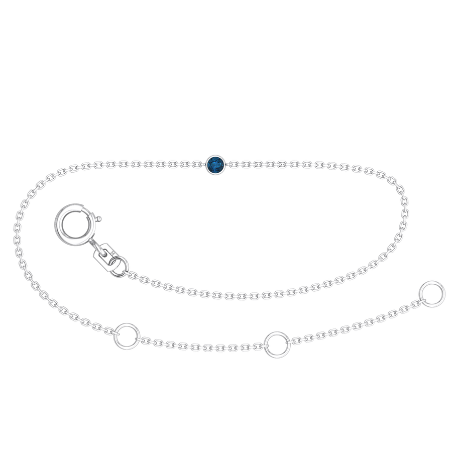 9k WG Oval Link Blue Topaz Bracelet 1.4mm Wide 19.5cm . Bezel Set with 1BTP=0.06ct, O-Rings at 16.5 & 18cm