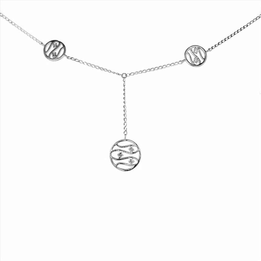 9k WG Drop x3 Circle Diamond Pendant 7D=0.04ct with Oval Link Chain 45cm O-Ring at 43cm & 44cm 1mm Wide . Meas. 10mm & 8mm