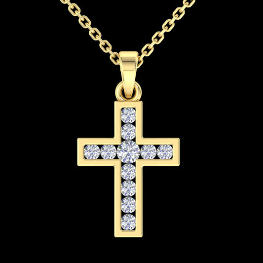18k YG Diamond Cross Pendant 11D=0.16ct Channel Set . Meas. 13x10mm