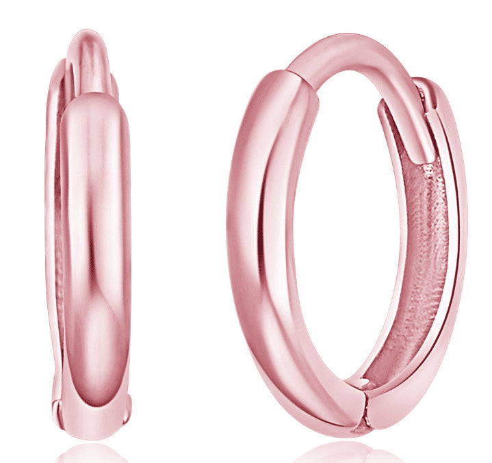 9k RG Round Huggie Earrings 13mm Diameter. Half Round 2.3mm Wide